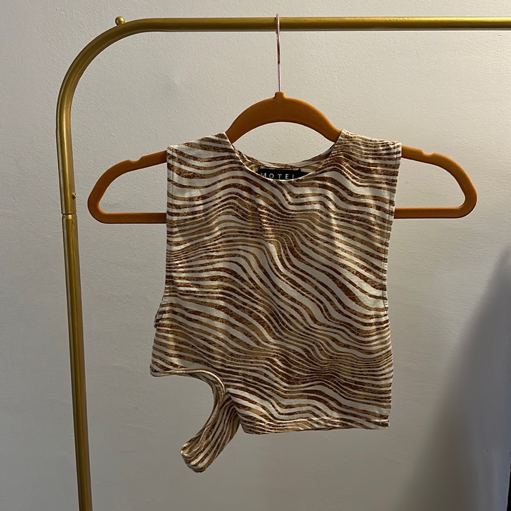 Animal Print Cropped Tank Top w Asymmetrical Cut-Out at Waist.